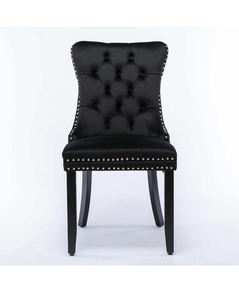 Dyhome Modern Velvet Upholstered Dining Chairs Set of 2, Mid Century Kitchen Side Chairs with Back Pull Rod for Kitchen, Living Room