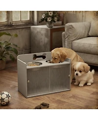 Aostirmotor 23.6 in. Wide Dog Bowls with 2 Stainless Steel Bowl in Grey