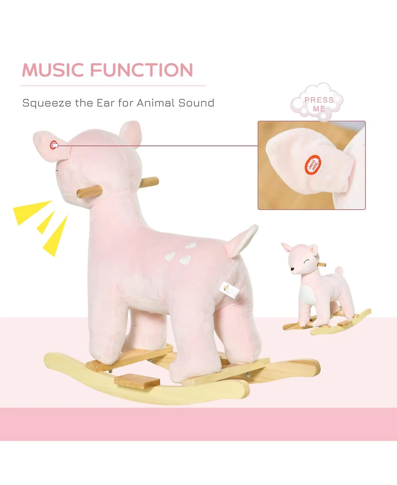 Qaba Kids Rocking Horse, Deer Shaped Ride on Horse with Realistic Sound
