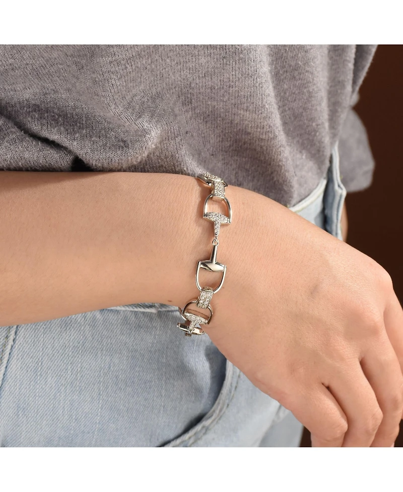 Bling Jewelry Equestrian Snaffle Horsebit Bracelet Cz Pave Accent .925 Sterling Silver