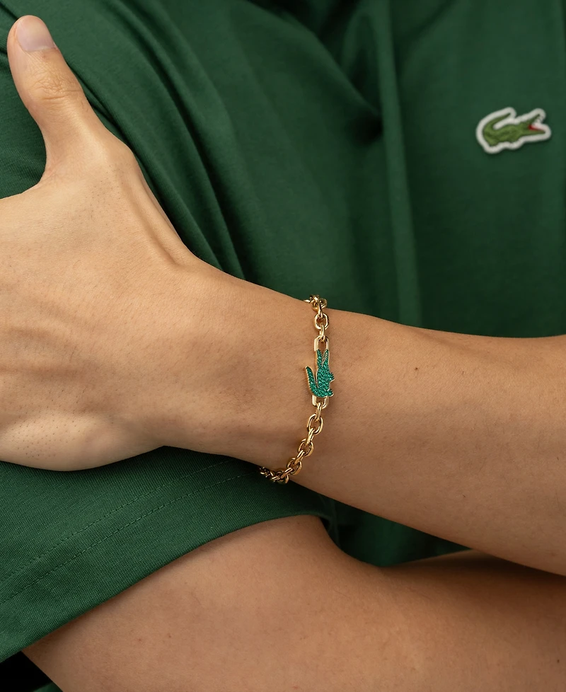 Lacoste Men's Arthor Green Crystal Silver-Tone Crocodile Bracelet