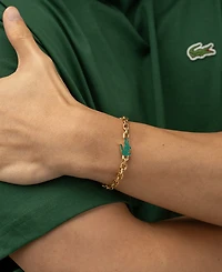 Lacoste Men's Arthor Green Crystal Silver-Tone Crocodile Bracelet