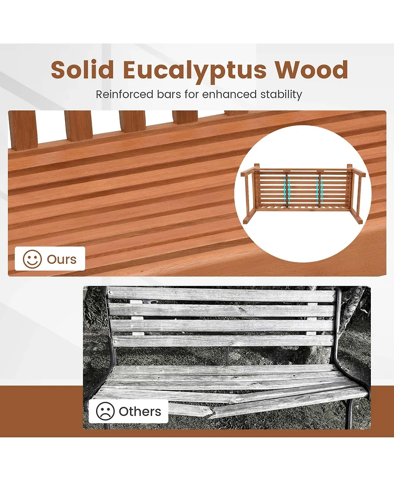 Costway 2-Person Outdoor Garden Wood Bench with Backrest Armrests for Yard Porch