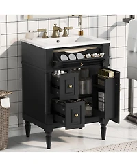 Cesicia 24 in. Freestanding Bathroom Vanity with Sink, Flip Drawer, Adjustable Shelf, Solid Rubberwood Frame, Mdf Panels and Metal Handles