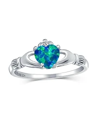 Bling Jewelry Celtic Irish Friendship Heart Blue Created Opal Claddagh Ring Sterling Silver