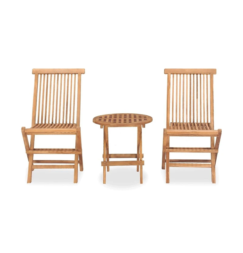 3 Piece Folding Patio Dining Set Solid Teak Wood