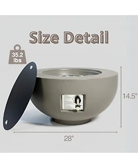 Mondawe 28" Round Propane Fire Pit Table, 40,000 Btu Concrete Fire Bowl with Cover & Lava Rocks
