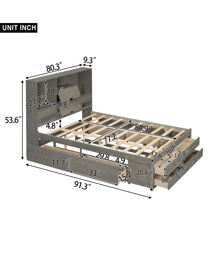 Boyel Living King Platform Bed with Storage Headboard and 8 Drawers