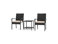 Slickblue 3PCS Patio Set with Cushions and Glass Table for Outdoor Use