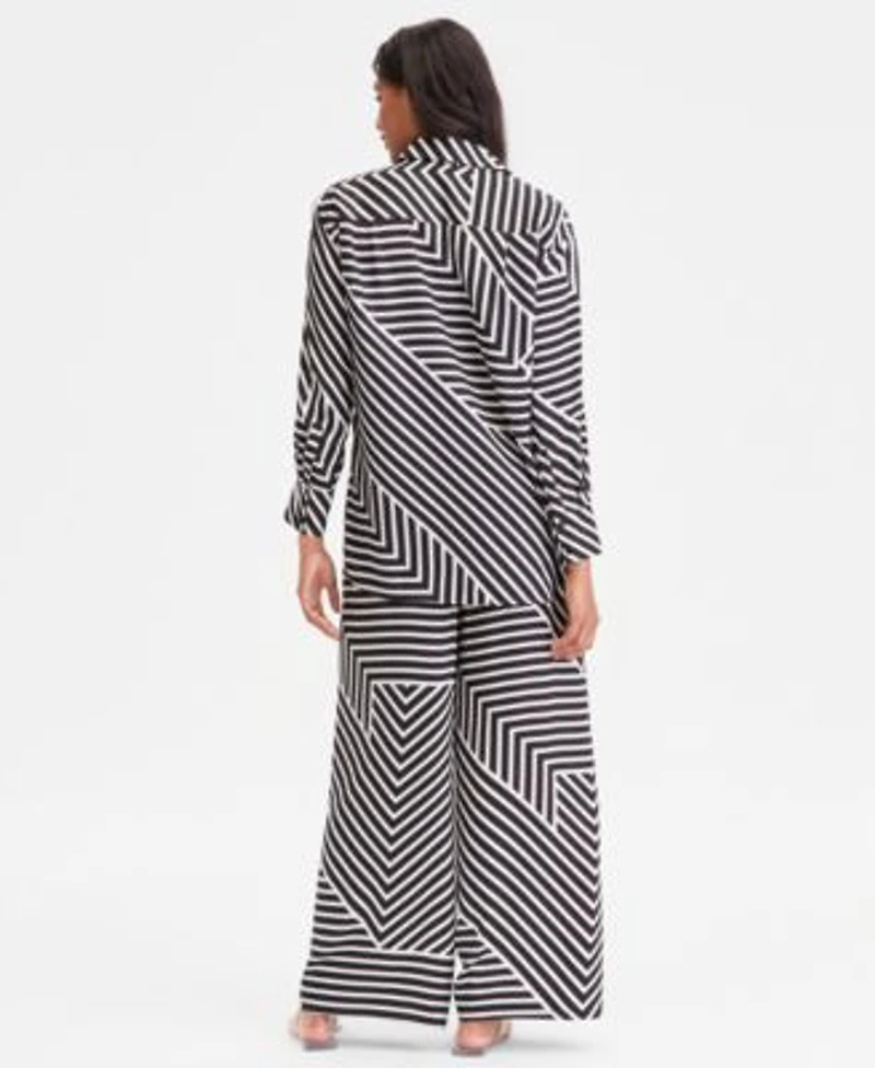 I.N.C. International Concepts Long Sleeve Striped Button Front Shirt Wide Leg Pants