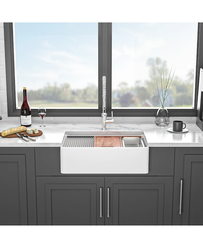 flynama huluwat 33x20x10inch White Farmhouse Sink Ceramic Porcelain Double Bowl Workstation Kitchen