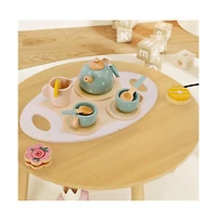 Bruce & Shark 15-Piece Wooden Tea Set for Kids, Pretend Play Toy with Teapot, Cups & Treats