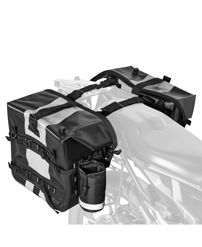 Mecale 56L Motorcycle Saddlebag Set (28L x2), Waterproof Fabric Side Saddle Bags with Detachable Inner Bag, Black