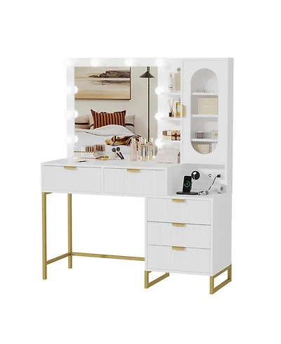 gaomon Vanity Benches, Modern Makeup Vanity Desk with Adjustable Mirror