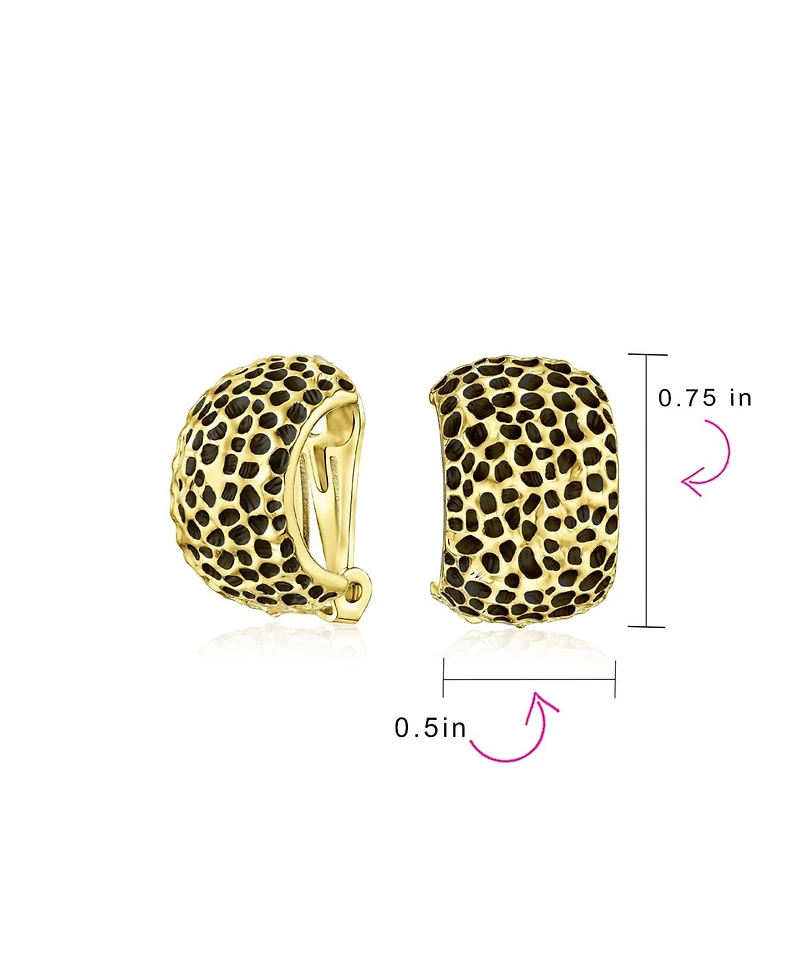 Bling Jewelry Fashion Speckle Hammered Leopard Half Hoop Clip On Earrings Matte Silver Gold Plated For Non Pierced Ears