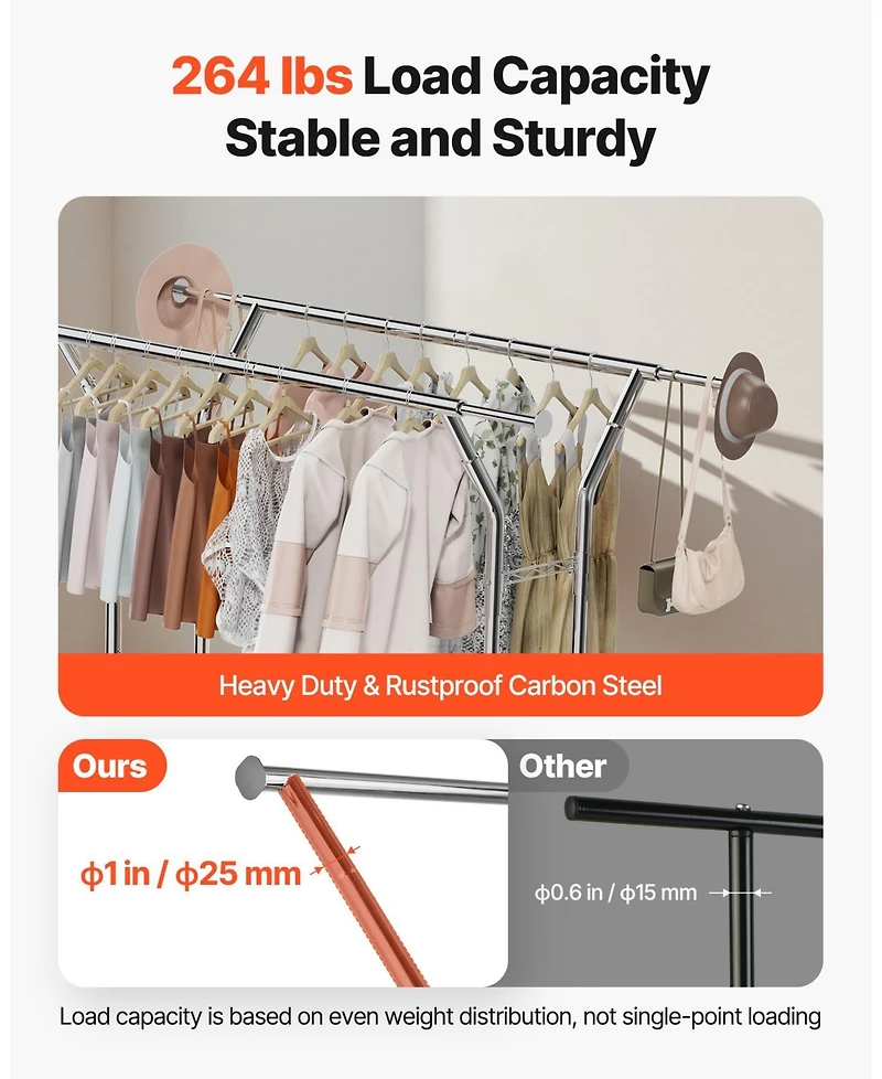 Ecooso Rolling Clothes Rack with 2 Hanging Rods & 2 Shelves, Adjustable Height, 264 lb Capacity, Carbon Steel Garment Rack with Wheels
