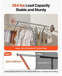 Ecooso Rolling Clothes Rack with 2 Hanging Rods & 2 Shelves, Adjustable Height, 264 lb Capacity, Carbon Steel Garment Rack with Wheels