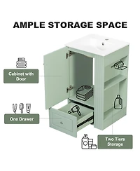 Cesicia 20-Inch Mdf Freestanding Bathroom Vanity with Ceramic Sink, Soft-Close Drawer, Open Shelves, Single Faucet Hole