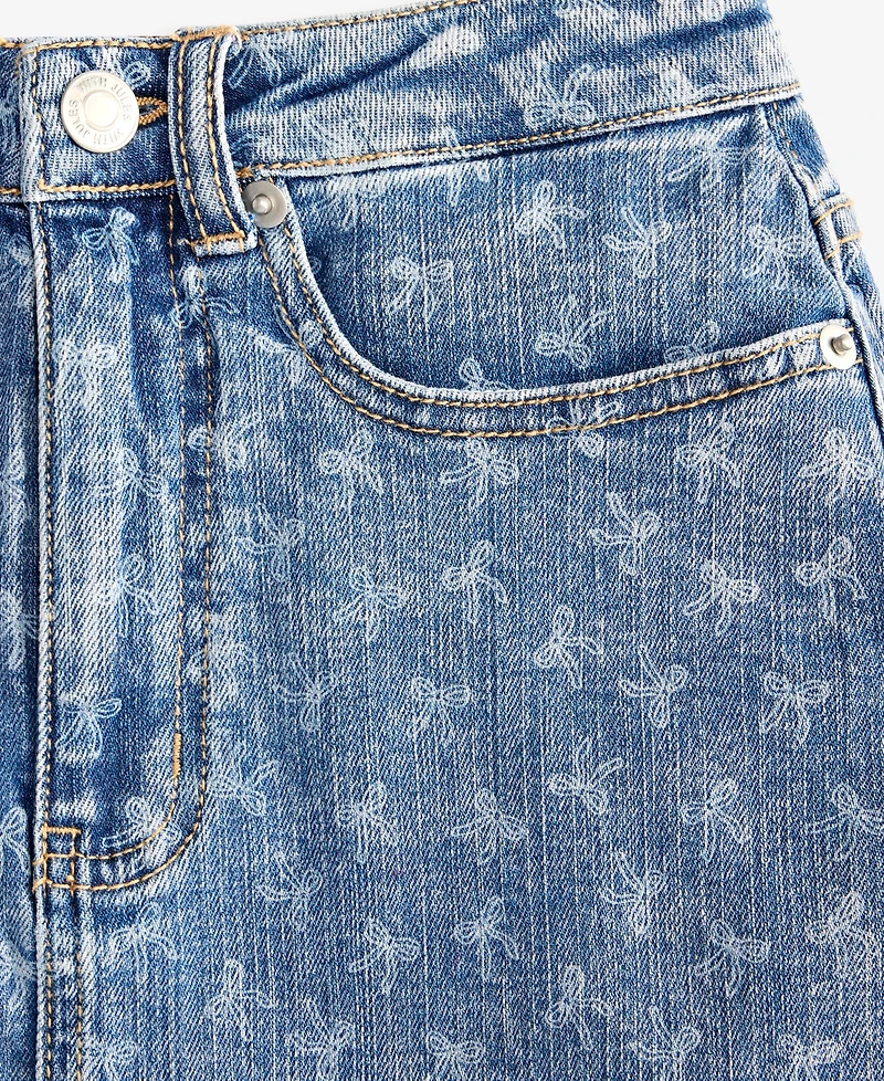 With Jules Girls' 7-16 Bow-Print Denim Skirt