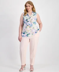 Tahari Asl Plus Classic Press-Pleat Straight-Leg Pants