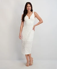 Siena Women's Textured Knit Plunge-Neck Scoop-Back Dress