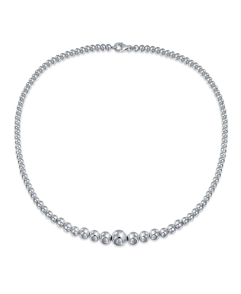Bling Jewelry Traditional Classic Shinny Polished .925 Sterling Silver Graduated Round Lightweight Bead Ball Strand Necklace 16 Inch Hand Strung