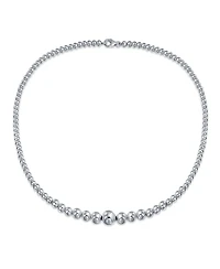 Bling Jewelry Traditional Classic Shinny Polished .925 Sterling Silver Graduated Round Lightweight Bead Ball Strand Necklace 16 Inch Hand Strung
