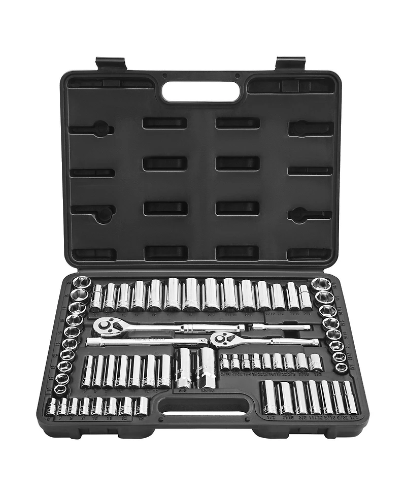 Mecale 69-Piece Socket & Ratchet Set, 1/4" & 3/8" Drive Sae & Metric, Deep & Standard, Accessories, Storage Case