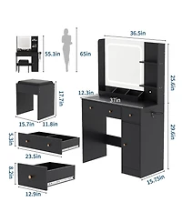 gaomon Makeup Vanity Desk with Led Mirror & Power Outlet,Vanity Set Storage Drawers,Shelves Stool