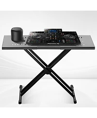 Mecale Portable Dj Table Stand, 32"-43" Adjustable Height, 18" Tabletop, Foldable Double-x Keyboard Stand for Laptop and Controller