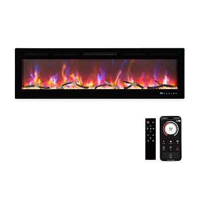 Gaomon 88" Smart Electric Fireplace, Wall Mounted/Recessed, WiFi, Remote & Touch, 750W/1500W Dual Heat, Adjustable Flame, Timer, Log & Crystal De
