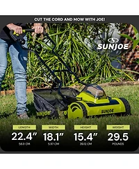 Sun Joe Cordless Push Reel Mower, 15” Yard Trimmer w/ Collection Bag, 24V-CRLM15