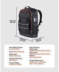 Mecale Tool Backpack, 65 Pockets, Heavy-Duty Tool Storage Organizer with Laptop Compartment & Molded Base, Electrician Jobsite Backpack