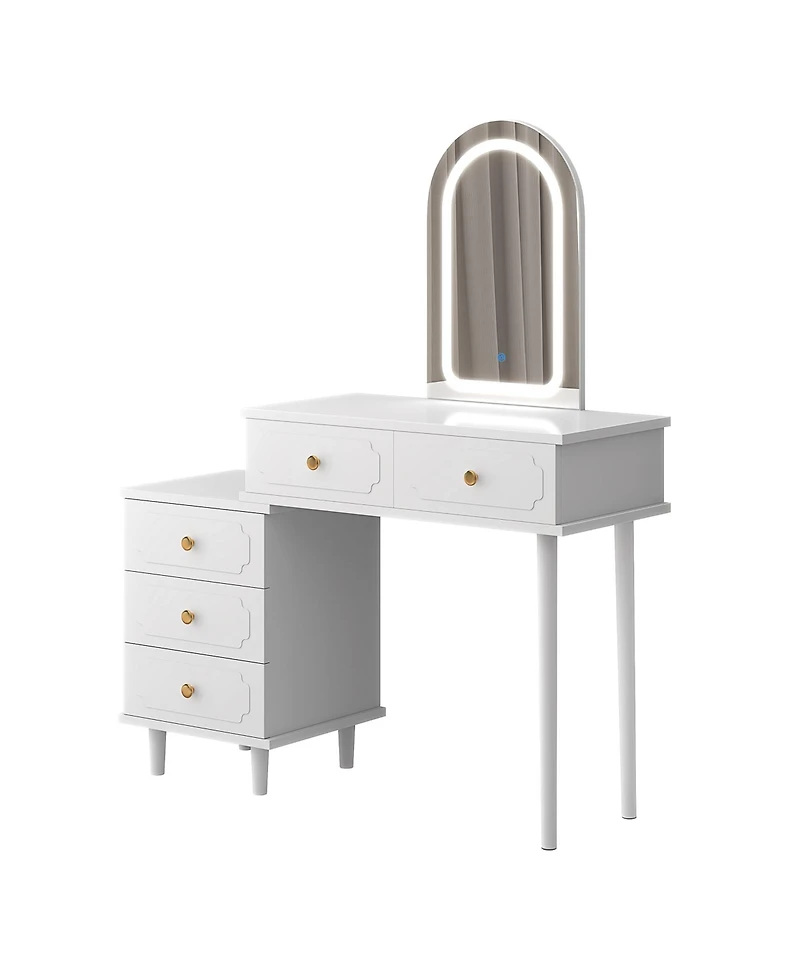 gaomon Makeup Vanity Desk with Lights and Mirror, Modern Dressing Table 2 Drawers & 3-Drawer Cabinet, Adjustable Led Lighting Wood