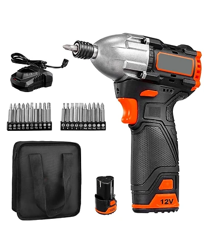Mecale 12V Brushless 1/4" Impact Driver Kit, 3000 Rpm Max, Battery & Charger, 20 Bits, Led Work Light, Cordless Impact Driver