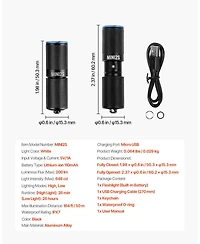 Mecale Rechargeable Mini Keychain Led Flashlight, 200 High Lumens, 2 Lighting Modes, IPX7 Waterproof