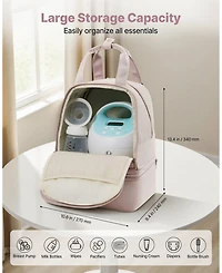 Mecale Breast Pump Backpack with Ice Pack, Fits S1/S2, Storage for Pump Accessories & Breastmilk, Portable Carrying Bag, Light Pink