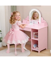 gaomon Kids Vanity with Lighted Mirror & Stool, Little Girls Vanity with Adjustable Led Light