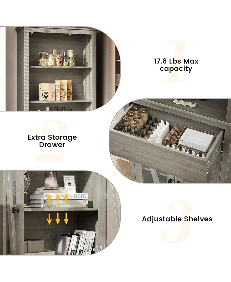 Gaomon Double Door High Storage Cabinet with Single Drawer, 600mm x 300mm x 1690mm, Stylish Mdf and Particle Board Bathroom Organizer