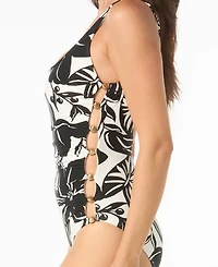 Carmen Marc Valvo Women's Scoop Neck One-Piece Swimsuit