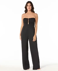 Carmen Marc Valvo Women's Beaded Detail Cover-Up Jumpsuit