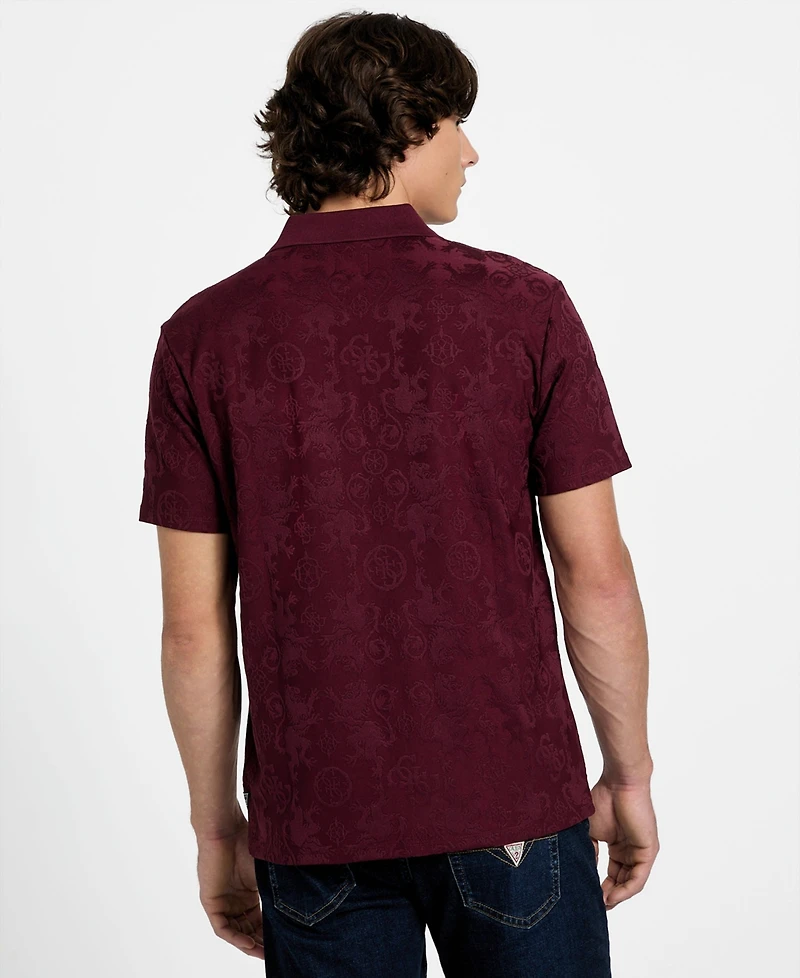 Guess Men's Tonal Jacquard Short-Sleeve Knit Polo Shirt