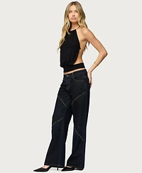 Edikted Women's Charla Stud Low Rise Baggy Jeans