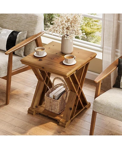 Tribesigns Solid Wood Side Table, Farmhouse Narrow Nightstand, Small Square 2-Tier End Table