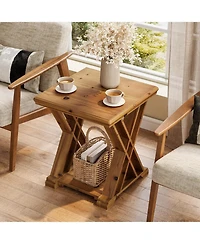 Tribesigns Solid Wood Side Table, Farmhouse Narrow Nightstand, Small Square 2-Tier End Table