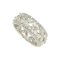 Suzy Levian Sterling Silver Cubic Zirconia Floral Eternity Band Ring