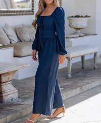 Cupshe Women's Square Neck Smocked Back Jumpsuit