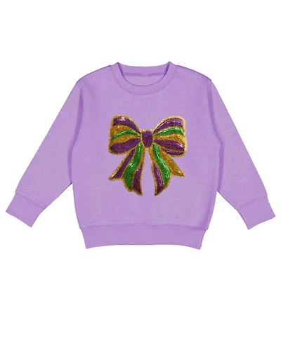 Sweet Wink Big Girls Mardi Gras Sequin Bow Patch Sweatshirt