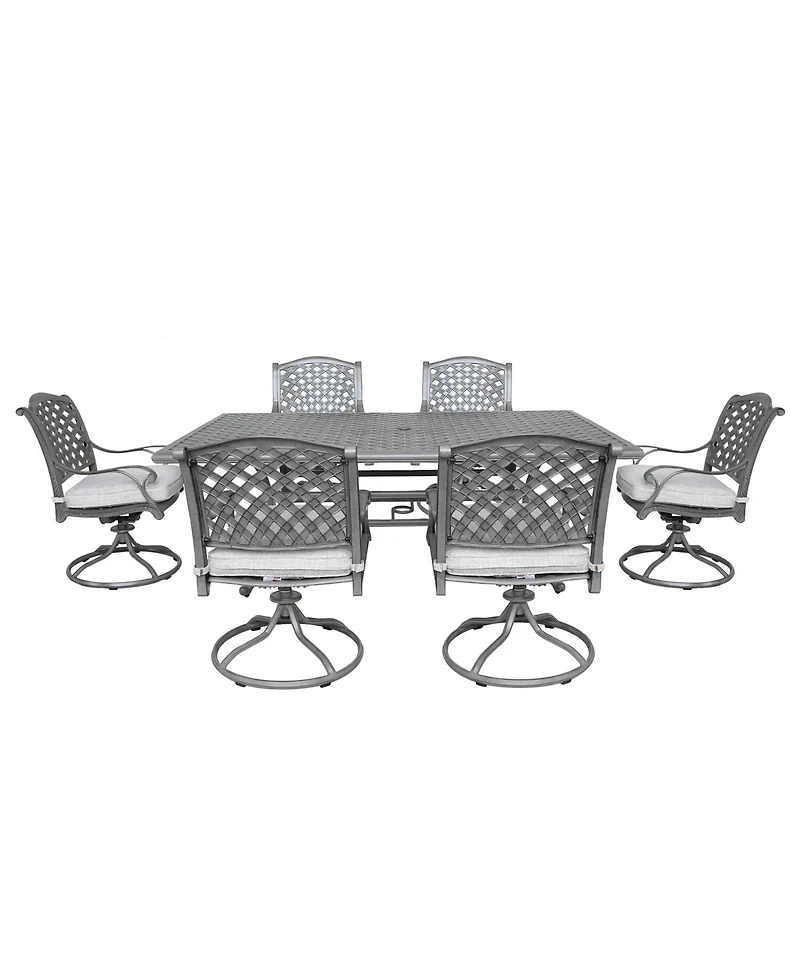 Mondawe 7-Piece Cast Aluminum Swivel Rocker Chairs & Umbralla Hole Rectangular Table Dining Set