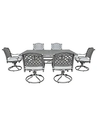 Mondawe 7-Piece Cast Aluminum Swivel Rocker Chairs & Umbralla Hole Rectangular Table Dining Set